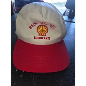 Vintage Beck Oil Inc Shell Lubricants Snapback Hat White Red Gas Station Trucker